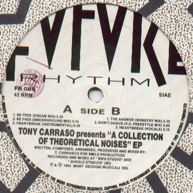 Image of Front Cover of 12" - VG/VG+ - TONY CARRASO, A Collection Of Theoretical Noises EP (Future Rhythm; FR 080, Italy 1992, Company Sleeve), ,  - 1946171S