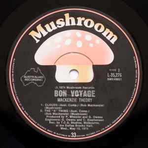 Image of Label Cover of LP - G+/VG - MACKENZIE THEORY, Bon Voyage (Live At Dallas Brooks Hall May Fifteen) (Mushroom; L 35276, Australia 1974), Strong VG - couple of small light scratches, edge and ring wear, sticker remnants. torn top layer of artwork, foxing but intact,  - 1946235S