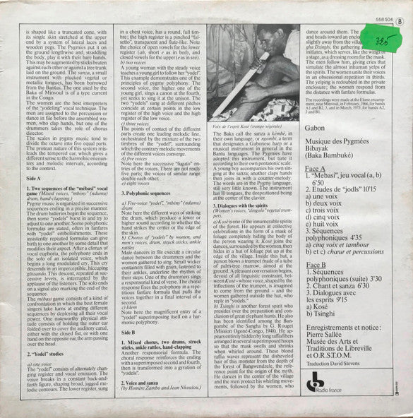 Image of Back Cover of LP - G+/VG - PYGM ES BIBAYAK, Gabon: Musique Des Pygm es Bibayak (Ocora; 558 504, France Reissue, Die Cut Gatefold Sleeve), Edge wear and small tears on die-cut. ,  - 1946119S