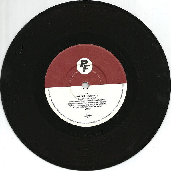 Image of Label Cover of 7" - VG/VG - THE PALE FOUNTAINS, Jean's Not Happening (Virgin; VS737, UK 1985, Picture Sleeve), Strong VG Throughout,  - 1916311C