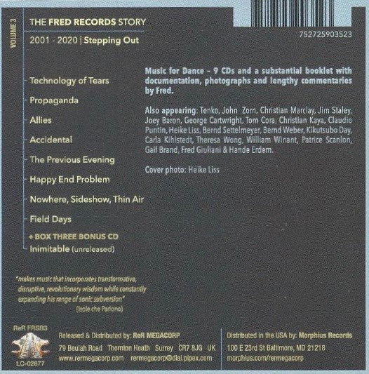 Image of Back Cover of 9xCD - VG/VG+ - FRED FRITH, Stepping Out (ReR Megacorp; ReR FRSB3, UK , Box Set, Booklet), Some CDs still sealed,  - 1936089E