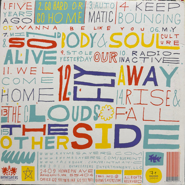 Image of Back Cover of 2xLP - VG+/VG+ - BLUEPRINT, Adventures In Counter Culture (Rhymesayers Entertainment; RSE 0124-1, US 2011, Booklet, Picture Discs, Ltd to 1000, Numbered), No. 388. ,  - 1946239S