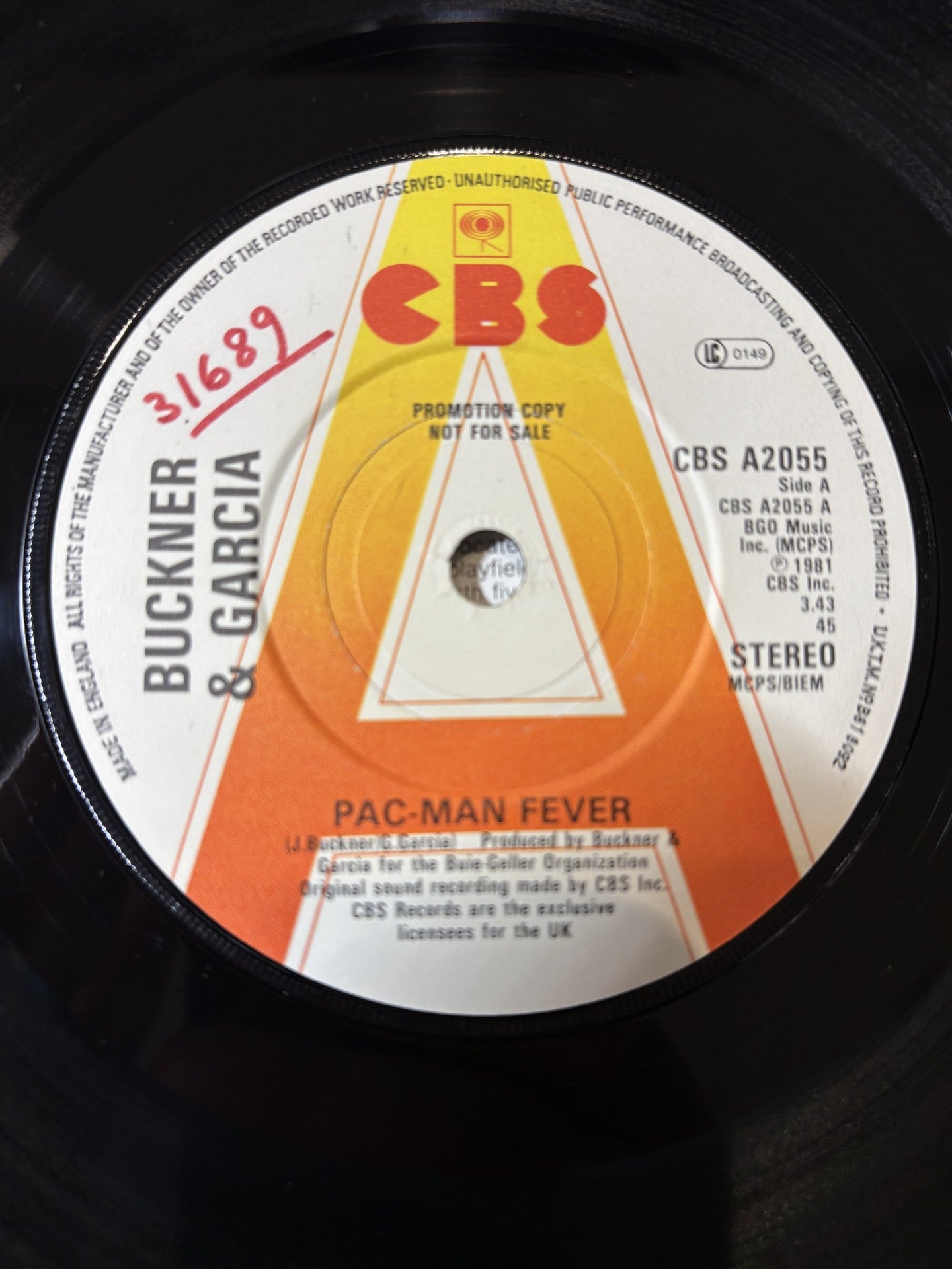 Image of Label Cover of 7" - VG/VG - BUCKNER & GARCIA, Pac-Man Fever (CBS; CBS A2055, UK 1981, A Label Promo, Picture Sleeve, Solid Centre), A Label Promo, UK Picture sleeve variant, Strong VG Throughout, Promo number written on label and front of sleeve. ,  - 1916314C