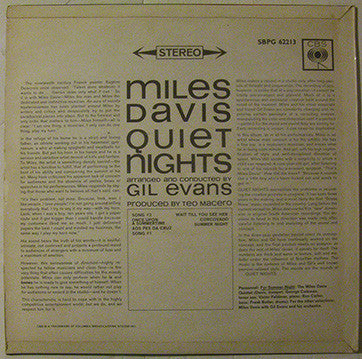 Image of Back Cover of LP - VG/G+ - MILES DAVIS, Quiet Nights (CBS; SBPG 62213, UK 1964), Vinyl in Strong G+, Light Marks Only,  - 1946254S
