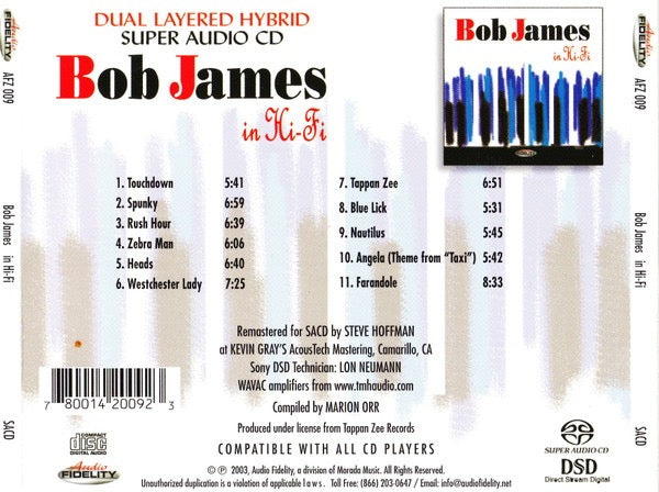 Image of Back Cover of SACD - M/M - BOB JAMES, In Hi-Fi (Audio Fidelity; AFZ 009, US 2003, Hybrid, Stereo), Still SEALED In Stickered Shrinkwrap,  - 1916309C
