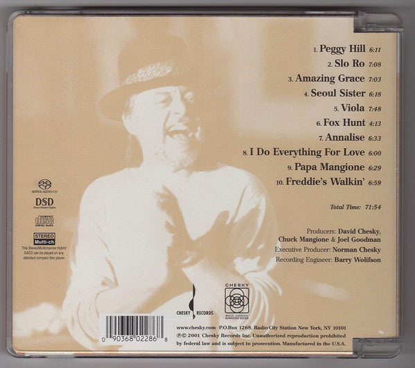 Image of Back Cover of SACD - M/M - CHUCK MANGIONE, Everything For Love (Chesky Records; SACD228, US 2001 Reissue, Hybrid, Multichannel, Stereo), Still SEALED in stickered shrinkwrap. Old security tag stuck on front shrinkwrap.,  - 1916350C