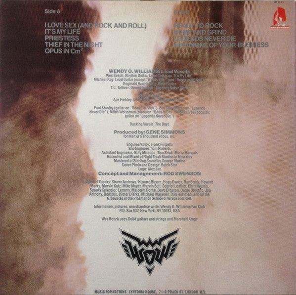 Image of Back Cover of LP - VG/VG - WENDY O. WILLIAMS, WOW (Music For Nations; MFN 24, UK 1984, Feat. Ace Frehley, Produced By Gene Simmons), ,  - 1916286C