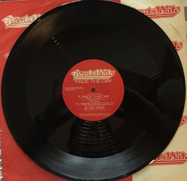 Image of Label Cover of 12" EP - VG/VG+ - GREAT WHITE, Face The Day (Aegean Records; GWD90535, US 1986, Picture Sleeve), Still in hype stickered shrinkwrap.,  - 1916287C
