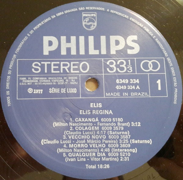 Image of Label Cover of LP - G+/VG - ELIS REGINA, Elis (Philips; 6349 334, Brazil 1977), Sticker damage to sleeve.,  - 1916341C
