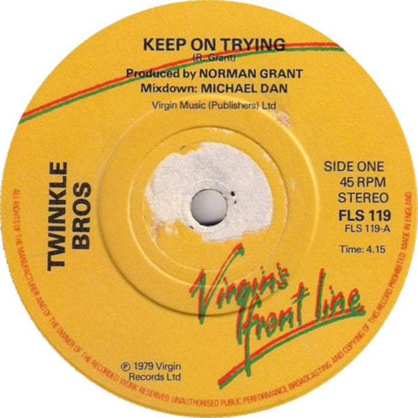 Image of Front Cover of 7" - /VG+ - TWINKLE BROTHERS, Keep On Trying (Front Line; FLS 119, UK 1979, Solid Centre), ,  - 1926257E