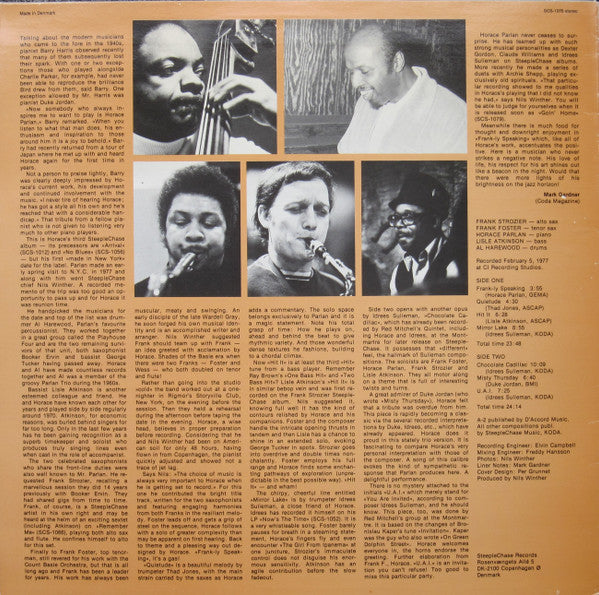 Image of Back Cover of LP - VG/VG+ - HORACE PARLAN QUINTET, Frank-ly Speaking (SteepleChase; SCS-1076, Denmark 1977), ,  - 1946256S