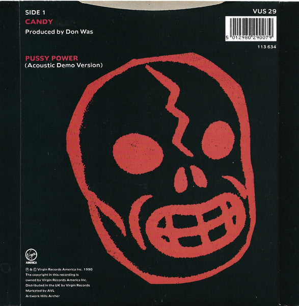 Image of Back Cover of 7" - VG/G+ - IGGY POP, Candy (Virgin America; VUS 29, UK 1990, Stickered Picture Sleeve), Strong VG,  - 1916324C