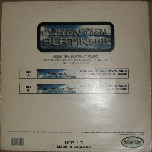 Image of Back Cover of 12" - G+/G+ - DOUGAL & DNA, Tranquility / Tears In Your Eyes (New Essential Platinum; NEP10, UK 1997, Picture Sleeve), ,  - 1916396C