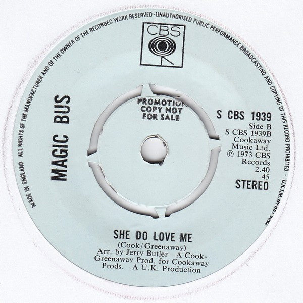 Image of Back Cover of 7" - VG/VG - MAGIC BUS, Cream And Bananas (CBS; S CBS 1939, UK 1973, A Label Promo, Company Sleeve), Strong VG,  - 1916330C