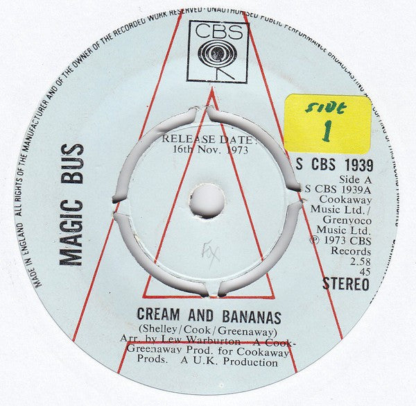 Image of Front Cover of 7" - VG/VG - MAGIC BUS, Cream And Bananas (CBS; S CBS 1939, UK 1973, A Label Promo, Company Sleeve), Strong VG,  - 1916330C