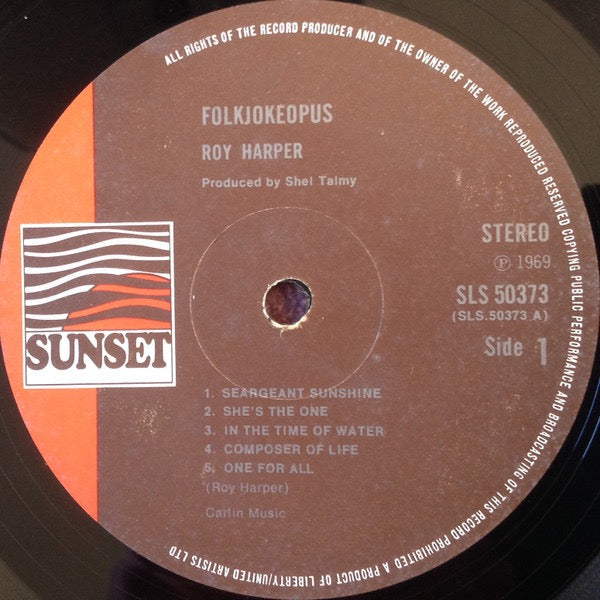 Image of Label Cover of LP - G+/VG - ROY HARPER, Folkjokeopus (Sunset Records; SLS 50373, UK 1975 Reissue, Laminated Front Sleeve, No Made In England On Label), Strong VG disc, Glossy with a few light wispy marks, Label wear to side 2 label, Sleeve intact but has edge wear, ring wear and a stain on rear. ,  - 2416388C