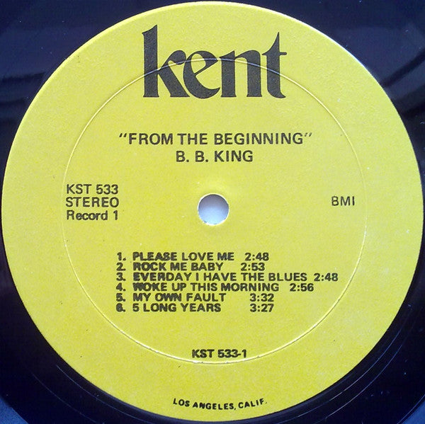 Image of Label Cover of LP - VG/VG - B.B. KING, From The Beginning (Kent; KST-533, US 1970s Reissue, Pasteback Sleeve), Disc two lightly fogged. Sleeve has corner cut; wear and some light staining,  - 1916434C