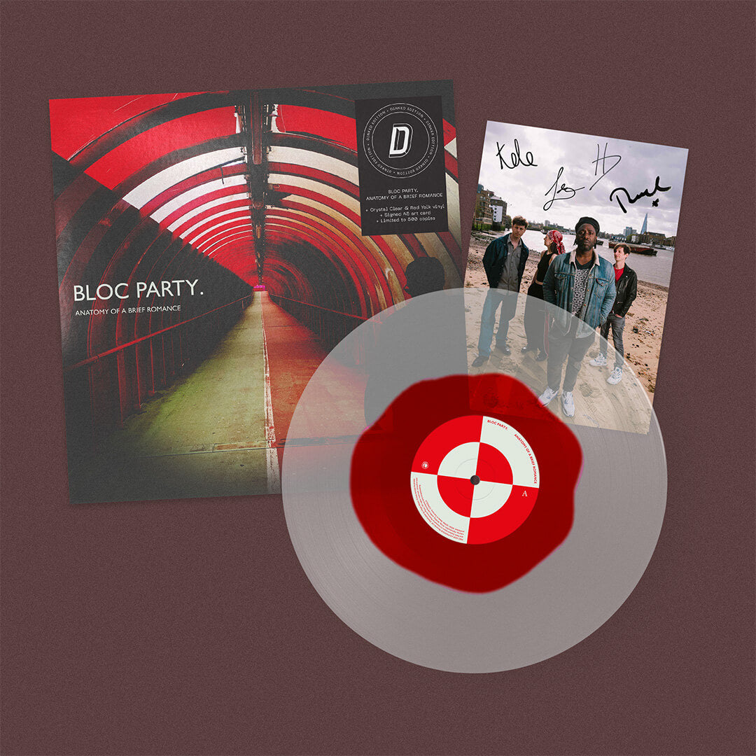 Image of Back Cover of LP - NEW/NEW - BLOC PARTY, Anatomy Of A Brief Romance - Dinked Edition (cOnTAGIOUS LTD; CON23LPX3, UK 2026, Crystal Clear and Red Yolk Vinyl, Limited Edition Pressing of 500, Dinked No. 401, Signed A5 Art Card. ), , Bloc Party’s place in hearts and minds was never up for debate, but the past four years have reaffirmed that position and simultaneously ignited a new passion with fans young and old. From touring the world with their friends Paramore to headlining a sold out Crystal Palac