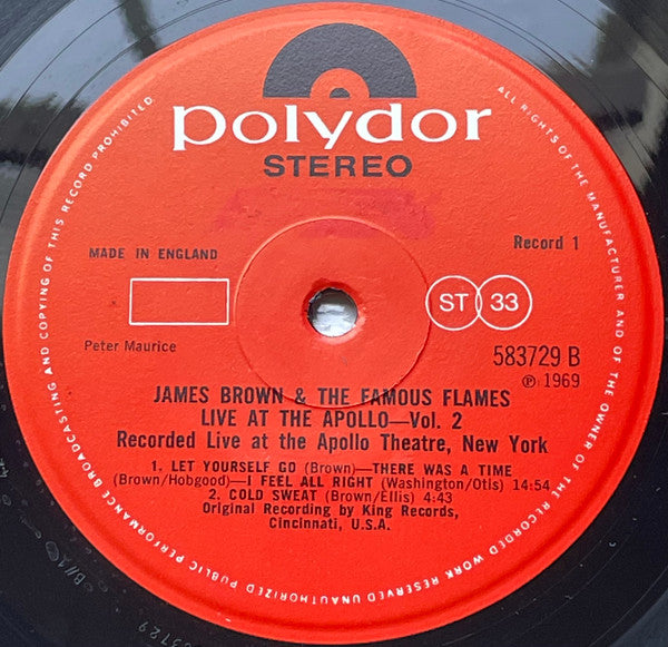 Image of Label Cover of LP - VG/VG - JAMES BROWN, James Brown & The Famous Flames-Live At The Apollo-Vol. 2 (Polydor Red Label; 583 729/30, UK 1969), ,  - 1926331E