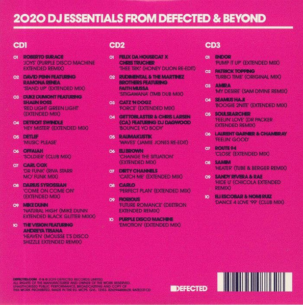 Image of Back Cover of 3xCD - VG+/EX - VARIOUS, Defected Presents Most Rated 2020 (Defected; RATED31CD, UK 2019, Gatefold), ,  - 1936213E