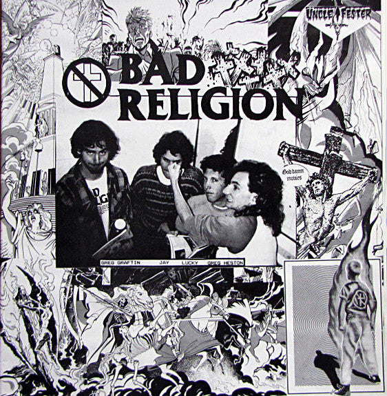 Image of Front Cover of LP - VG/VG - BAD RELIGION, Silencio (Uncle Fester;  S-9-0x5,  1989, No insert, Unofficial), , Live recording:1		Land Of Competition2		1000 More Fools3		Doing Time4		Damned To Be Free5		Part II (The Numbers Game)6		Latch Key Kids7		When?8		Along The Way9		Do What You Want10		White Trash (2nd Generation)11		How Much Is Enough?12		Delirium Of Disorder13		Drastic Actions14		You Are (The Government)15		Yesterday16		Faith In God17		What Can You Do?18		Frogger19		Voice O