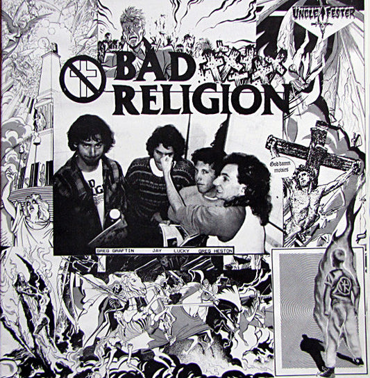 Image of Front Cover of LP - VG/VG - BAD RELIGION, Silencio (Uncle Fester;  S-9-0x5,  1989, No insert, Unofficial), , Live recording:1		Land Of Competition2		1000 More Fools3		Doing Time4		Damned To Be Free5		Part II (The Numbers Game)6		Latch Key Kids7		When?8		Along The Way9		Do What You Want10		White Trash (2nd Generation)11		How Much Is Enough?12		Delirium Of Disorder13		Drastic Actions14		You Are (The Government)15		Yesterday16		Faith In God17		What Can You Do?18		Frogger19		Voice O