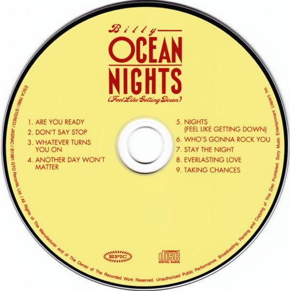 Image of Label Cover of CD - VG+/EX - BILLY OCEAN, Nights (Feel Like Getting Down) (Epic; ESCA 7880, Japan 2001 Reissue, With Obi), Opened Instore,  - 1956237S