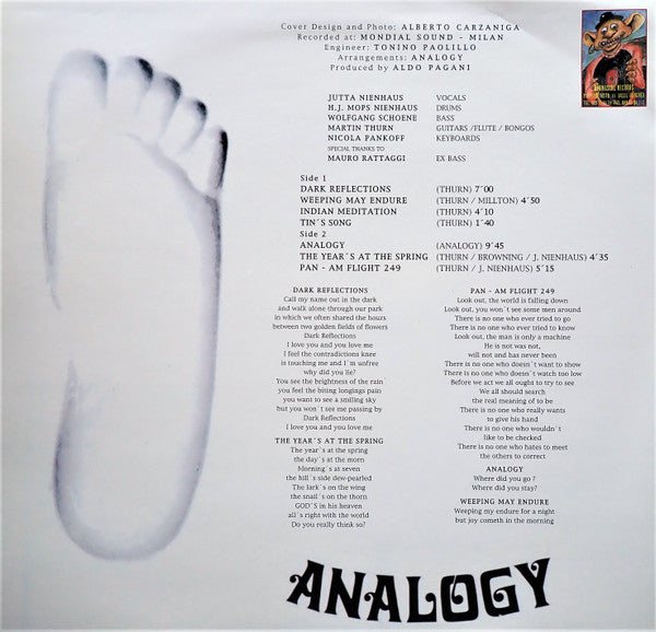Image of Back Cover of LP - VG+/VG - ANALOGY, Analogy (Ohrwaschl Records; VINYL 01, Germany 1997 reissue, Poster), ,  - 1926411E