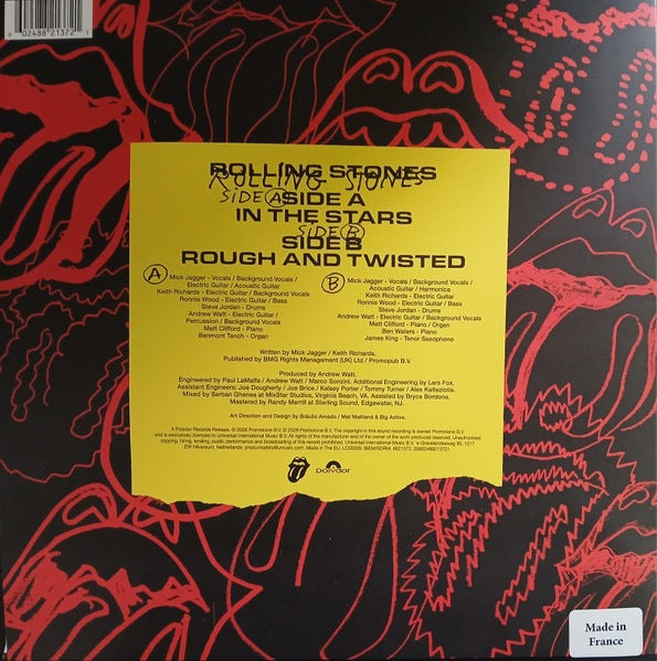 Image of Back Cover of 10" - NEW/NEW - ROLLING STONES, In The Stars (Polydor; 8821372, Europe 2026, Limited Edition, Yellow Vinyl), , The Rolling Stones have come storming out of the traps with a blisteringly powerful new rocker set to rattle windows and ignite speakers across the globe. Delivering a high-voltage surge of energy from the very first note, the track captures the band at their most electrifying and impossible to ignore.Frontman Mick Jagger leads the charge with high-octane vocals, bringing a