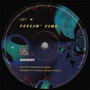 Image of Label Cover of 12" - G+/G - UNIQUE, Feelin' Fine / Distant Skies (UK Dance; UKD 019, UK 1998, Die Cut Picture Sleeve), Lots of scuffs and marks and disc, sleeve is battered and frayed. ,  - 2016046C