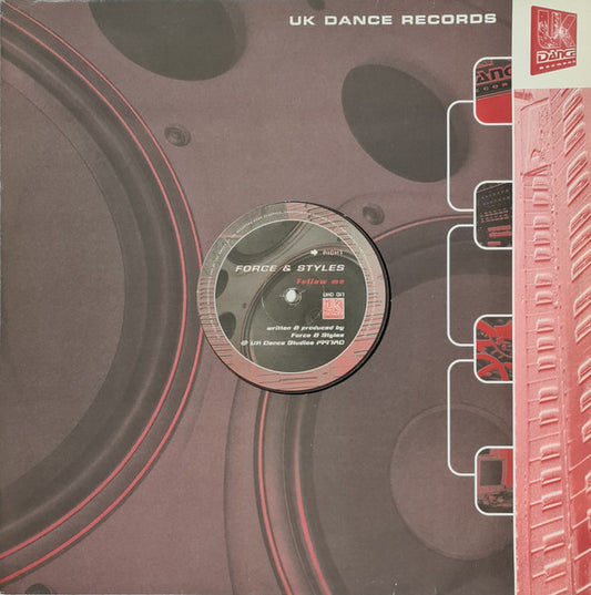Image of Front Cover of 12" - G+/G+ - FORCE & STYLES, Follow Me (UK Dance; UKD 017, UK 1997, Die Cut Company Sleeve), Lots of light marks and scuffs, pencil writing on sleeve and general wear and tear.,  - 2016047C