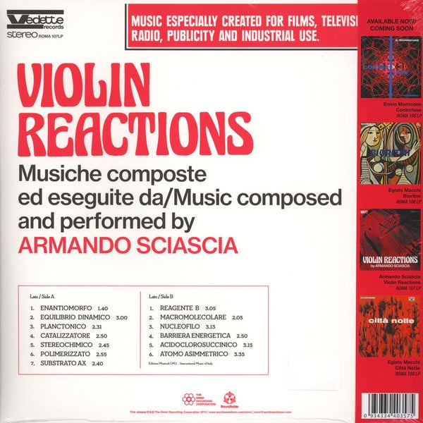 Image of Back Cover of LP - EX/EX - ARMANDO SCIASCIA, Violin Reactions (The Roundtable; ROMA 107 LP, Australia 2015 Reissue, Inner, With Obi), Still in opened shrink, inc. Obi.,  - 1926368E