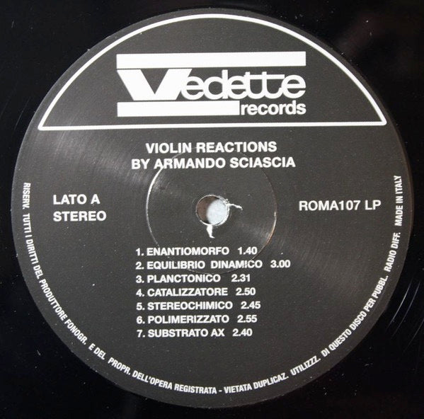 Image of Label Cover of LP - EX/EX - ARMANDO SCIASCIA, Violin Reactions (The Roundtable; ROMA 107 LP, Australia 2015 Reissue, Inner, With Obi), Still in opened shrink, inc. Obi.,  - 1926368E