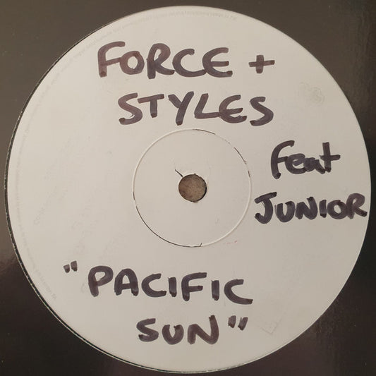 Image of Front Cover of 12" - /G+ - FORCE & STYLES FEAT. MC JUNIOR, Pacific Sun (UK Dance; UKD 015, UK 1997, Single Sided, White Label), Lots of scuffs and marks + black marker on label. ,  - 2016048C