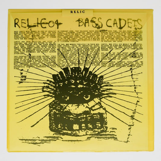Image of Front Cover of 12" - EX/EX - BASS CADETS, Feeline EP (Relic; RELIC01, UK 2025, Yellow Plastic Translucent, Insert, Stamped White Label.), , Formed in 1992 in Cheltenham by vocalist Mark Diston and DJ Curtis Lewis, Bass Cadets were always ahead of their time. Their sound was a collage of electronic, breakbeat and experimental sounds with a fierce DIY attitude, and this long-lost 4-track EP captures that raw, genre-defying spirit in full force. Now, finally pressed to vinyl for the first time via Rel