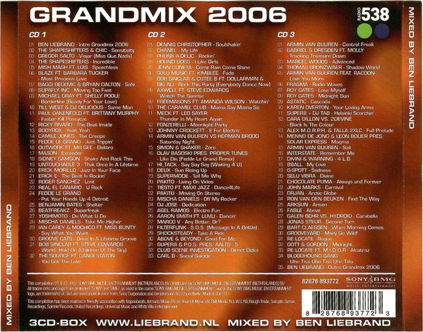 Image of Back Cover of 3xCD - EX/EX - BEN LIEBRAND, Grandmix 2006 (Sony BMG Music Entertainment; 82876 893772, Netherlands 2007, Fatbox Double Case), ,  - 2016006C