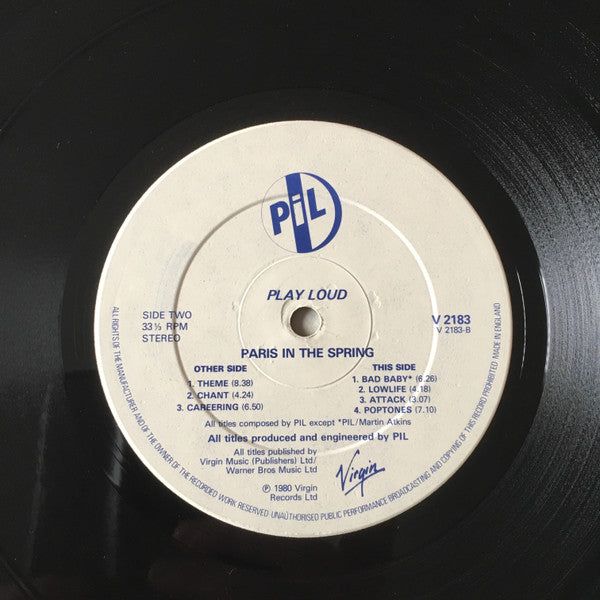 Image of Label Cover of LP - VG/VG - PUBLIC IMAGE LIMITED (PIL), Paris Au Printemps (Virgin; V2183, UK 1980, Label tracklisting in 2 columns), Light marks only. Edge and ring wear,  - 3346353S
