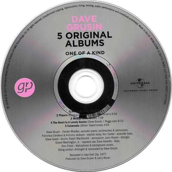 Image of Label Cover of 5xCD - EX/EX - DAVE GRUSIN, 5 Original Albums (The Jazz Labels; 06007 5377299, Europe 2017, Box Set, 5 Inners), ,  - 2016078C