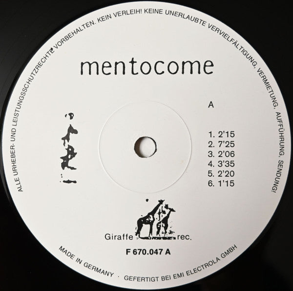 Image of Label Cover of LP - G+/VG+ - MENTOCOME, Mentocome (Giraffe Rec. ; F 670.047, Germany 1992, Insert), Spine Totally Split, Sticker Stuck To Rear Sleeve,  - 1926442E