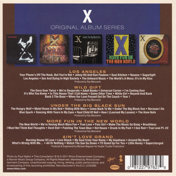 Image of Back Cover of 5xCD - VG+/VG+ - X, Original Album Series (Rhino Records; 8122797627, Europe 2011 Reissue), Corner Bumps,  - 2016089C