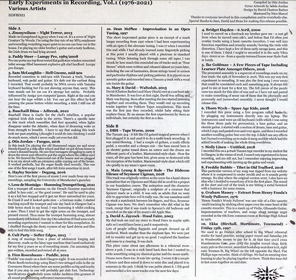 Image of Back Cover of LP - EX/EX - VARIOUS ARTISTS, Early Experiments In Recording, Vol.1 (1976-2021) (Hood Faire ; HDFR011, UK 2024), ,  - 1926431E