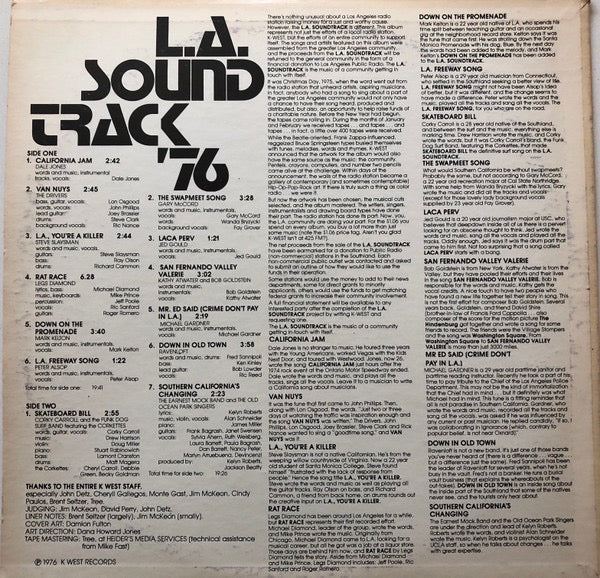 Image of Back Cover of LP - VG/VG - VARIOUS, L.A. Soundtrack '76 (K West Records; none, US 1976, Pasteback Sleeve), ,  - 2016100C