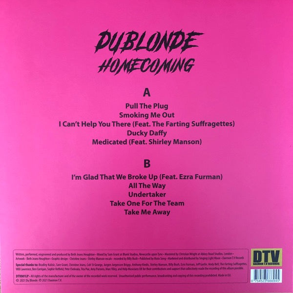 Image of Back Cover of LP - VG/VG - DU BLONDE, Homecoming (Daemon T.V Records; DTV001LP, Europe 2021, Inner, Pink Vinyl. Beth Jeans Houghton), ,  - 2016030C