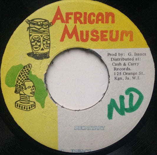 Image of Front Cover of 7" - /VG+ - GREGORY ISAACS, Secretary (African Museum; , Jamaica 1983, Stamped Titles), Nice copy, clean labels.,  - 2016123C