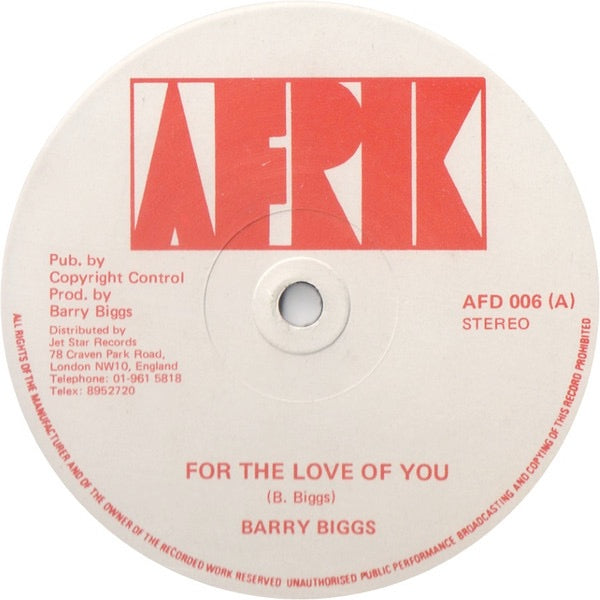 Image of Front Cover of 12" - /VG - BARRY BIGGS, For The Love Of You (Afrik; AFD 006, UK 1980s), Strong VG - only a few light marks.,  - 2416584C