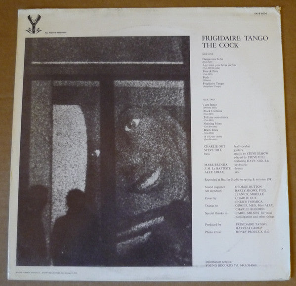Image of Back Cover of LP - VG/VG - FRIGIDAIRE TANGO, The Cock (Young Records; YN/B 6006, Italy 1981), Strong VG, Creases To Top Of Oversized Sleeve, Damage To Sleeve Opening,  - 1926423E