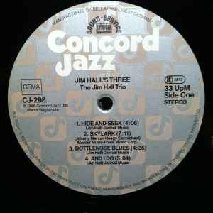 Image of Label Cover of 12" - VG/VG - JIM HALL, Jim Hall's Three (Concord Jazz ; CJ-298, Germany 1986), light marks only. few creases to sleeve - minor. light edge wear,  - 2046095S