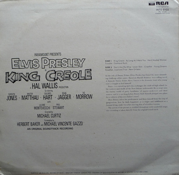 Image of Back Cover of LP - VG/G+ - ELVIS PRESLEY, King Creole (RCA International Green Labels; INTS 5103, UK 1981 Reissue), Light Marks only.,  - 2016107C
