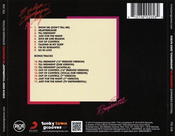Image of Back Cover of CD - EX/EX - EVELYN "CHAMPAGNE" KING, So Romantic (Funkytowngrooves; FTG-358, US 2014 Reissue), ,  - 2016168C