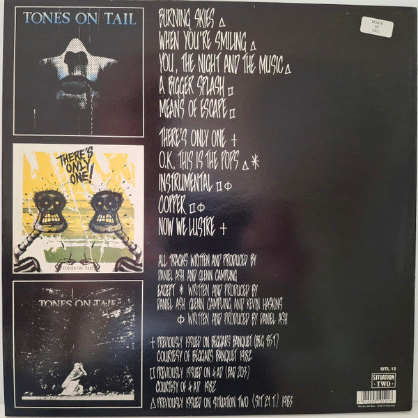 Image of Back Cover of LP - G+/G+ - TONES ON TAIL, Tones On Tail (Situation Two; SITL 12, UK 1990), Light marks, Large patch of sticker damage to top right corner of sleeve,  - 2016113C